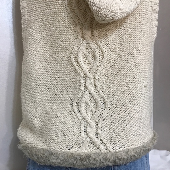 Old Navy Vintage Fur Trimmed Beige Sweater Vest - Picture 9 of 12